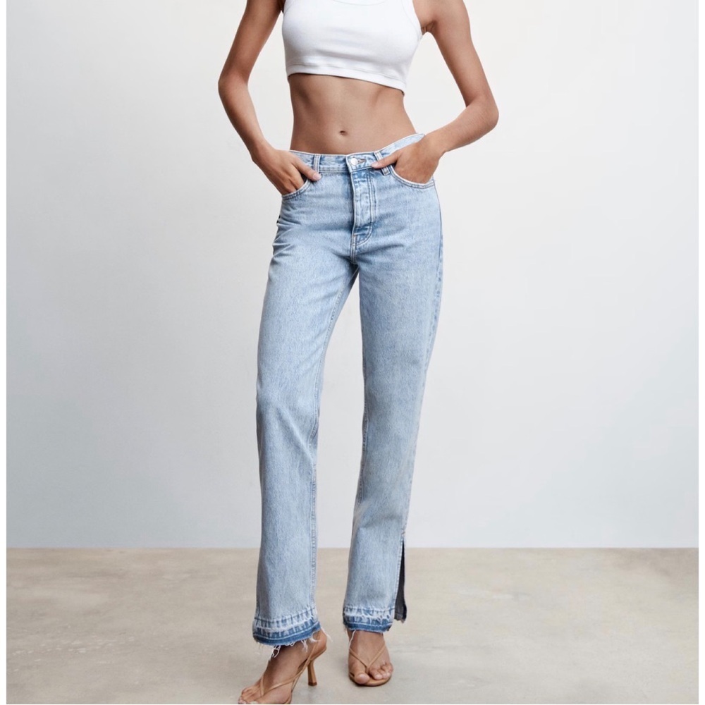 Mango high rise straight leg jeans with slits US size 1